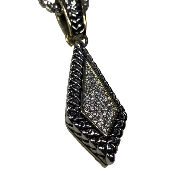 Black Enameled Textured Panel Chevron-Style Chain /Marcasite drop MCM Necklaces - Picture 9 of 11